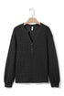 Waffle Knit Button Notched Neck Textured Long Sleeve Top