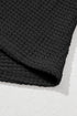 Waffle Knit Button Notched Neck Textured Long Sleeve Top
