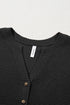 Waffle Knit Button Notched Neck Textured Long Sleeve Top