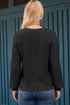 Waffle Knit Button Notched Neck Textured Long Sleeve Top