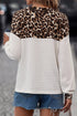 Waffle Knit Buttoned Henley Mixed Pattern Long Sleeve Top