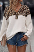 Waffle Knit Buttoned Henley Mixed Pattern Long Sleeve Top