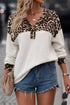 Waffle Knit Buttoned Henley Mixed Pattern Long Sleeve Top