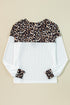 Waffle Knit Buttoned Henley Mixed Pattern Long Sleeve Top
