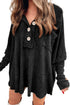 Waffle Knit Buttoned Long Sleeve Casual Henley Top