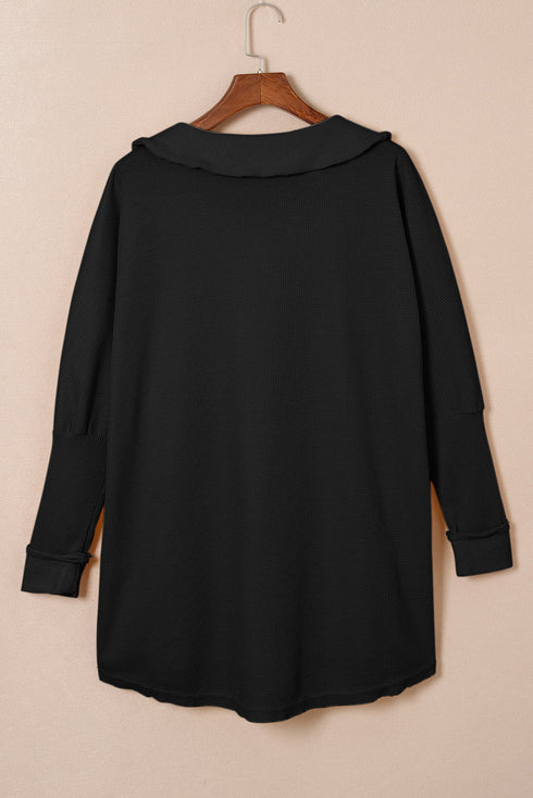 Waffle Knit Buttoned Long Sleeve Casual Henley Top