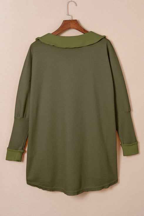 Waffle Knit Buttoned Long Sleeve Top