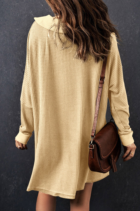 Waffle Knit Buttoned Long Sleeve Top