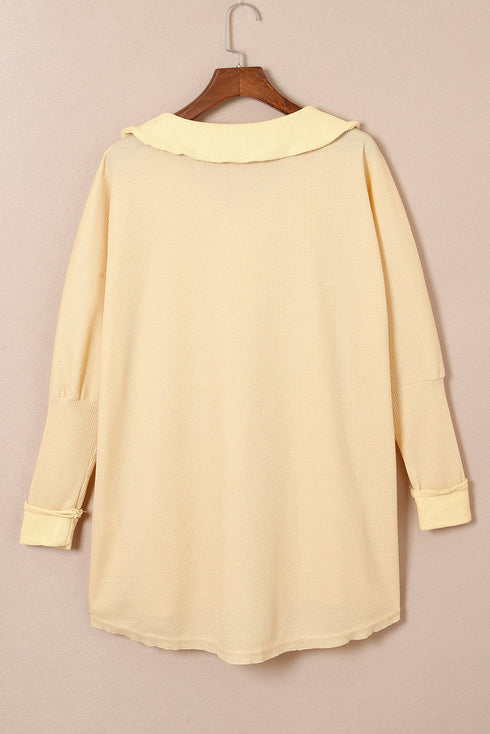 Waffle Knit Buttoned Long Sleeve Top