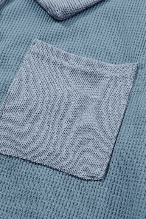 Waffle Knit Buttoned Long Sleeve Top