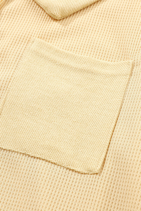 Waffle Knit Buttoned Long Sleeve Top