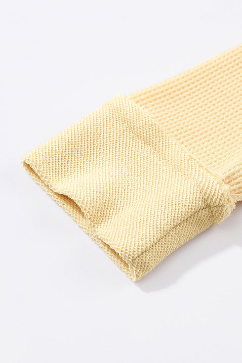 Waffle Knit Buttoned Long Sleeve Top