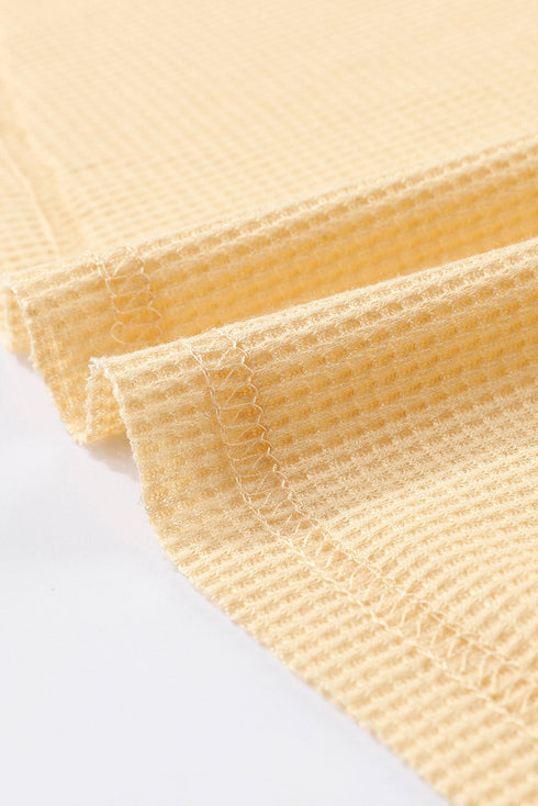 Waffle Knit Buttoned Long Sleeve Top