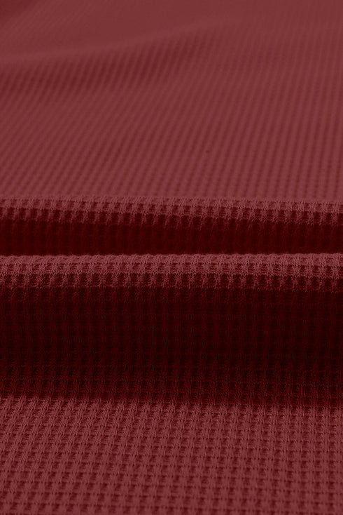 Waffle Knit Buttoned Long Sleeve Top