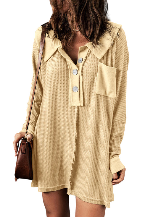 Waffle Knit Buttoned Long Sleeve Top