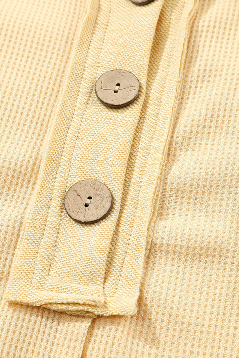 Waffle Knit Buttoned Long Sleeve Top