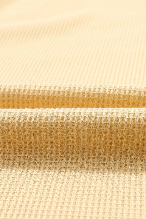 Waffle Knit Buttoned Long Sleeve Top