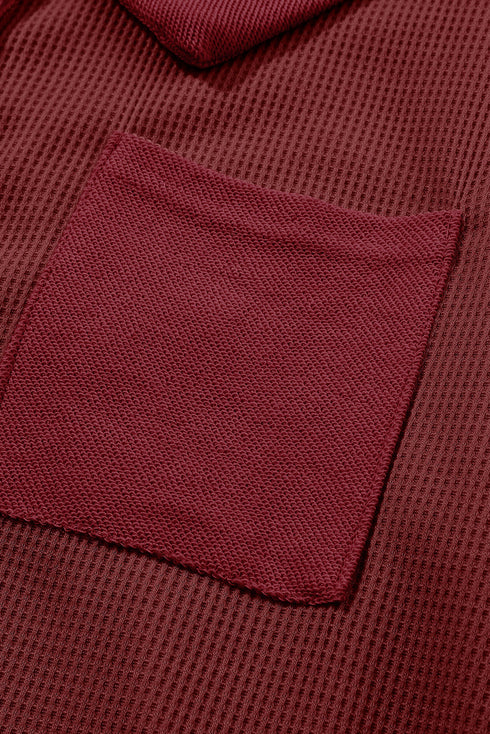 Waffle Knit Buttoned Long Sleeve Top