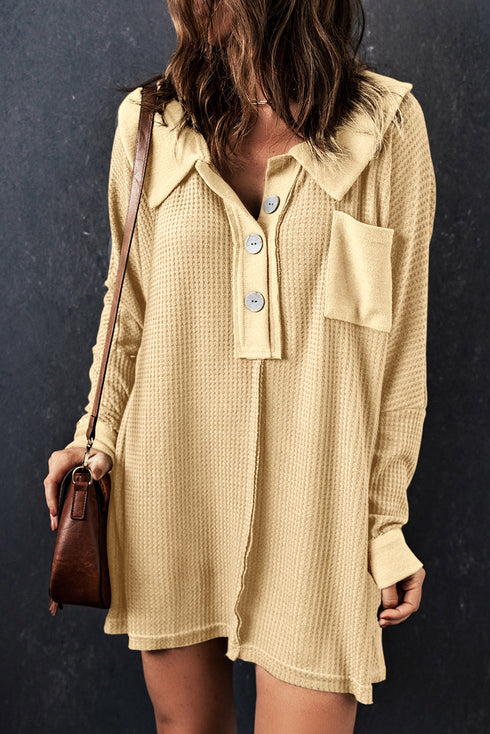 Waffle Knit Buttoned Long Sleeve Top