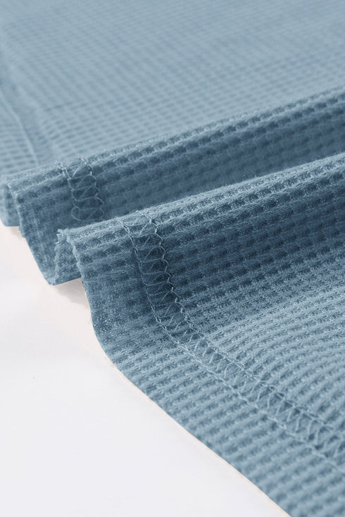 Waffle Knit Buttoned Long Sleeve Top