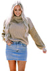 Waffle Knit Checkered Sleeve Turtleneck Sweater