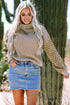 Waffle Knit Checkered Sleeve Turtleneck Sweater