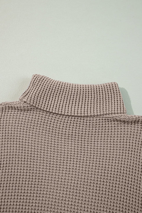 Waffle Knit Checkered Sleeve Turtleneck Sweater
