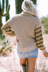 Waffle Knit Checkered Sleeve Turtleneck Sweater