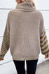 Waffle Knit Checkered Sleeve Turtleneck Sweater