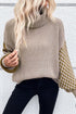 Waffle Knit Checkered Sleeve Turtleneck Sweater