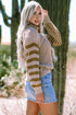 Waffle Knit Checkered Sleeve Turtleneck Sweater
