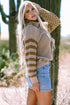 Waffle Knit Checkered Sleeve Turtleneck Sweater