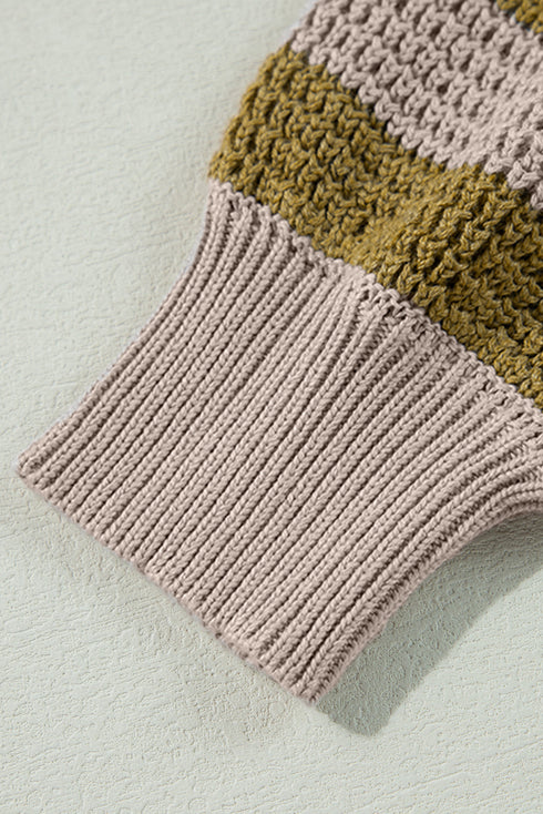 Waffle Knit Checkered Sleeve Turtleneck Sweater