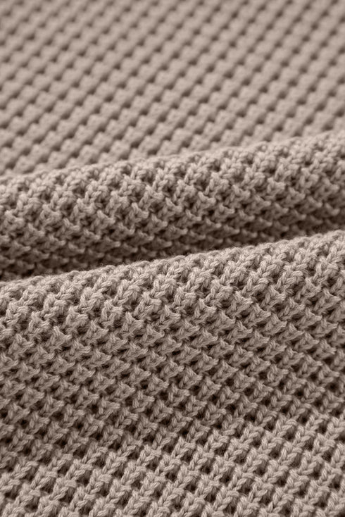 Waffle Knit Checkered Sleeve Turtleneck Sweater