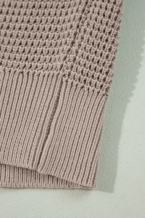 Waffle Knit Checkered Sleeve Turtleneck Sweater