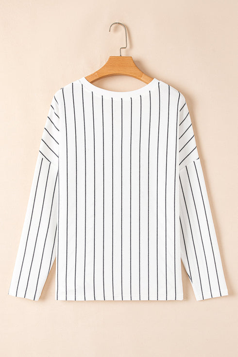 Waffle Knit Chevron Stripe V Neck Long Sleeve Top