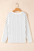 Waffle Knit Chevron Stripe V Neck Long Sleeve Top