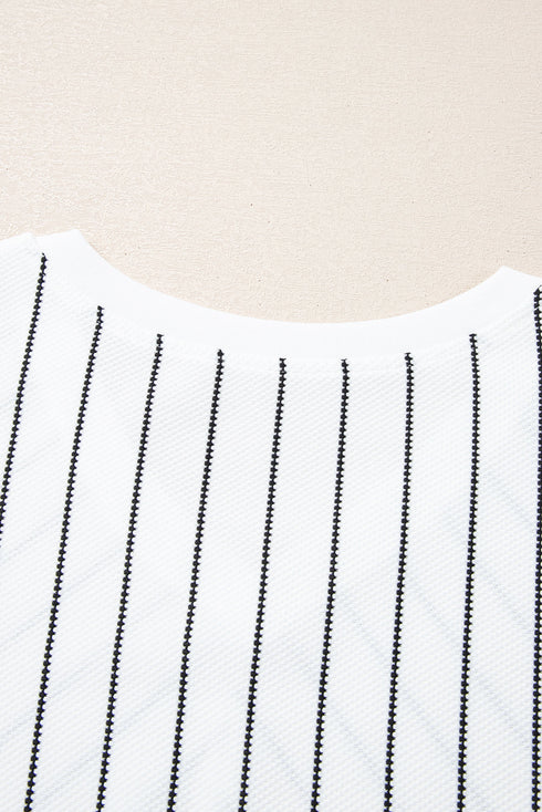 Waffle Knit Chevron Stripe V Neck Long Sleeve Top