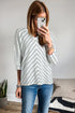 Waffle Knit Chevron Stripe V Neck Long Sleeve Top