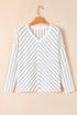 Waffle Knit Chevron Stripe V Neck Long Sleeve Top