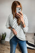 Waffle Knit Chevron Stripe V Neck Long Sleeve Top
