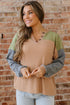 Waffle Knit Drop Shoulder Button Placket Thermal Top