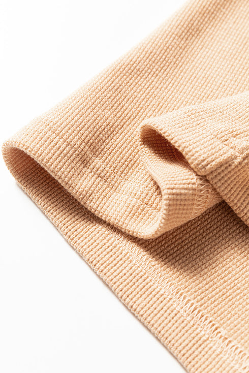 Waffle Knit Drop Shoulder Button Placket Thermal Top