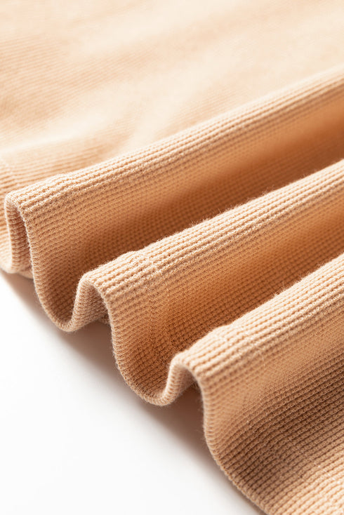 Waffle Knit Drop Shoulder Button Placket Thermal Top