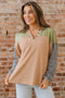 Waffle Knit Drop Shoulder Button Placket Thermal Top
