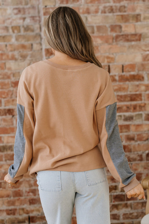 Waffle Knit Drop Shoulder Button Placket Thermal Top