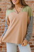 Waffle Knit Drop Shoulder Button Placket Thermal Top