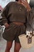 Waffle Knit Drop Shoulder Pullover Drawstring Short Sets