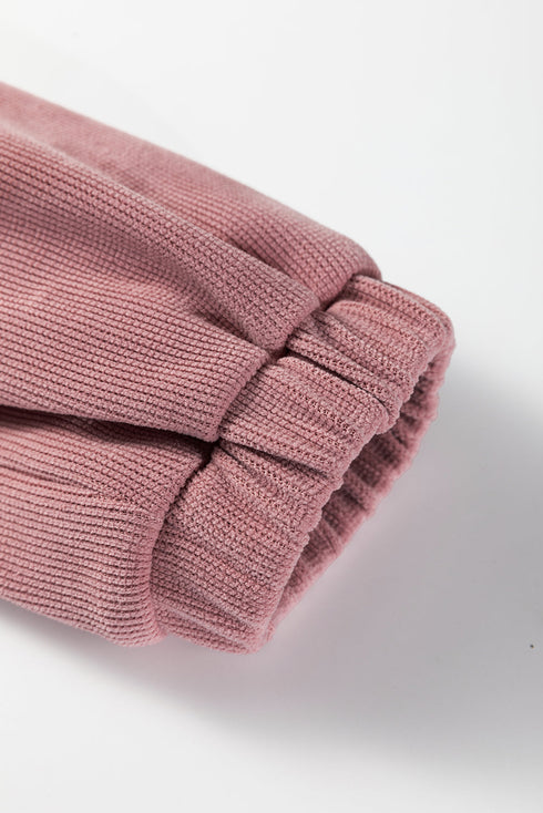 Waffle Knit Drop Shoulder Pullover Drawstring Short Sets