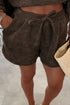 Waffle Knit Drop Shoulder Pullover Drawstring Short Sets